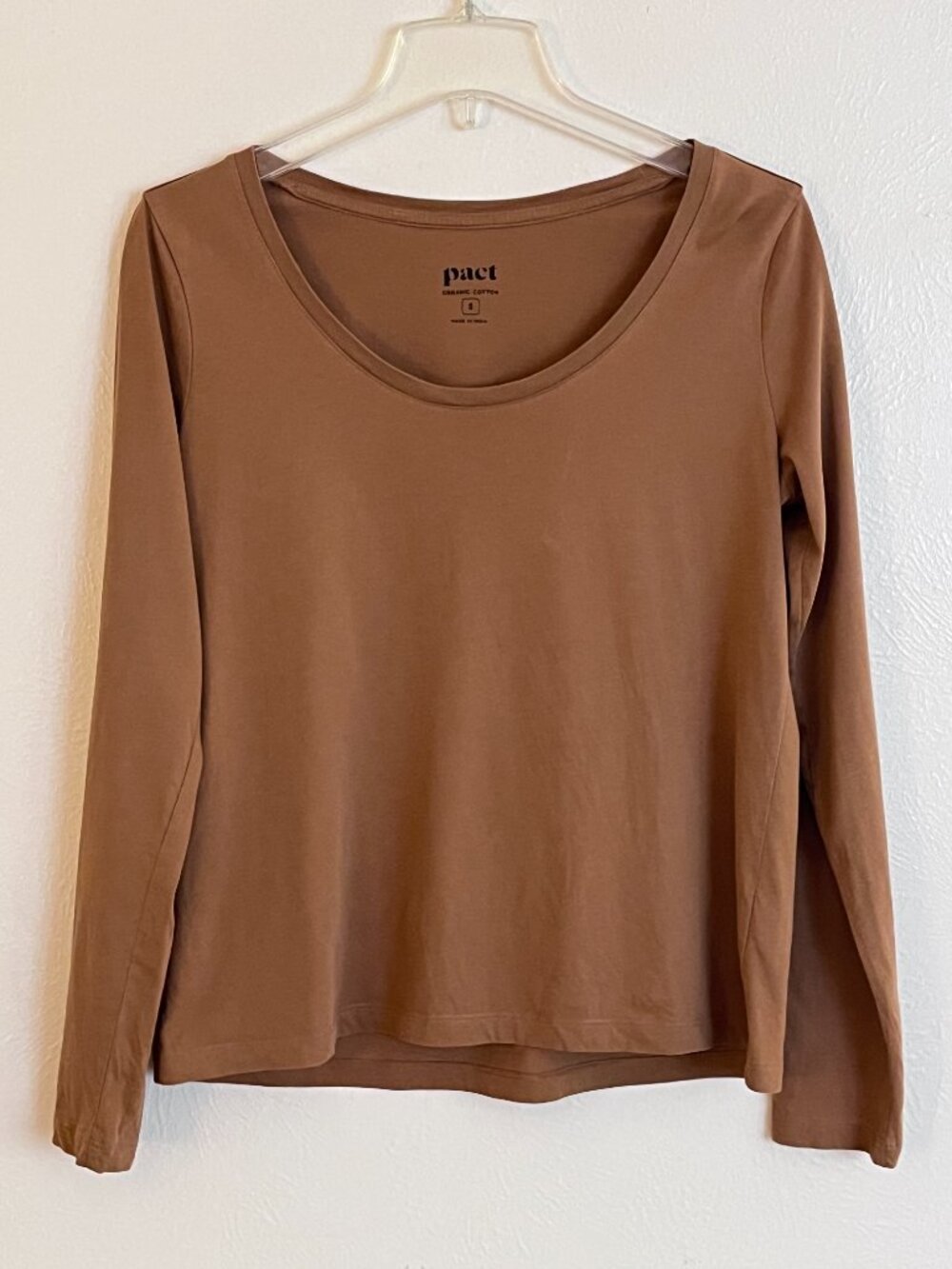 Pact Women's Brown 100% Organic Cotton Long Sleeve Top Size S Granola Minimalist
